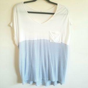 Le Lis - Blue Striped White V Neck Pocket Tee
